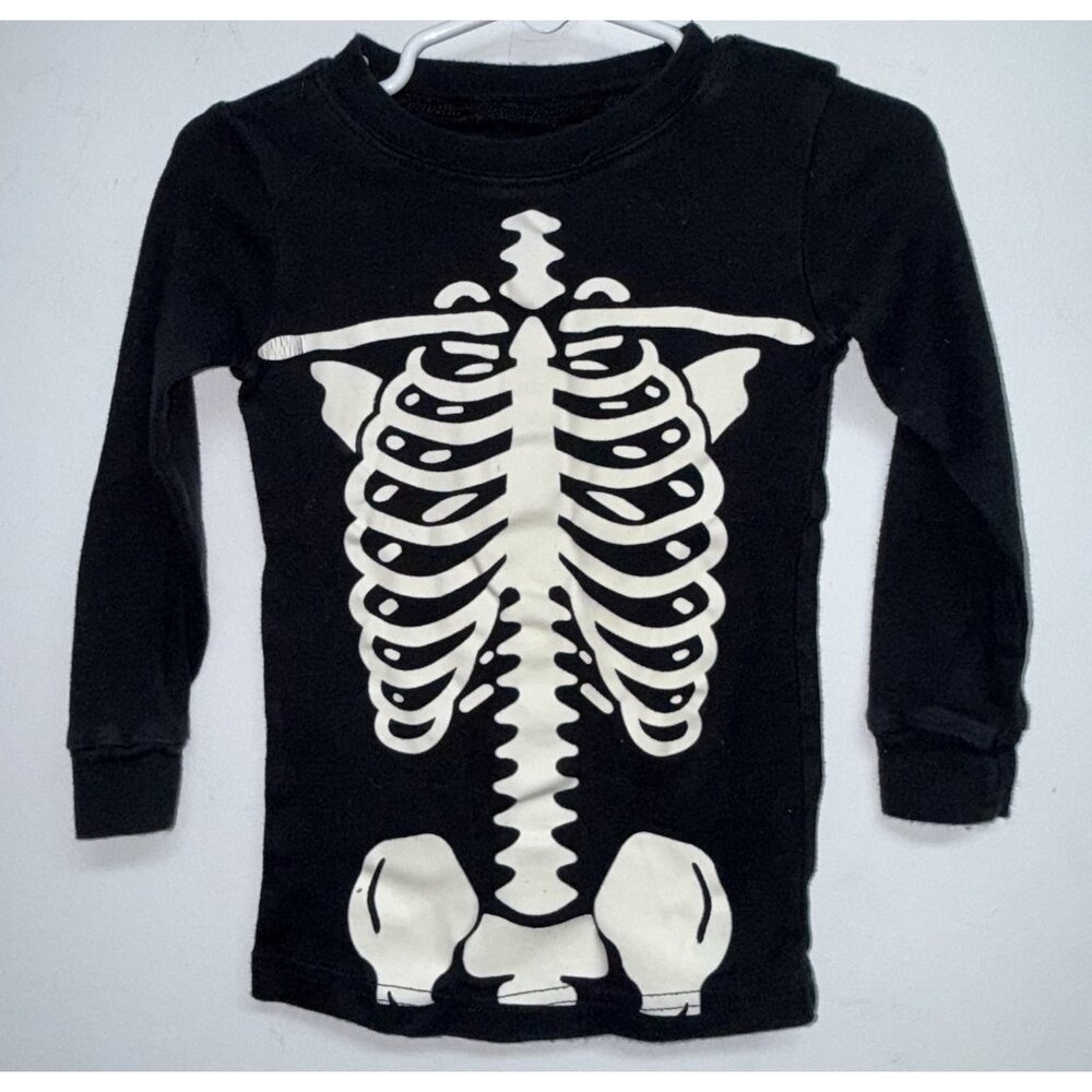 Pajama Top Boys 3T Skeleton Print Halloween Glow In The Dark Black Long John